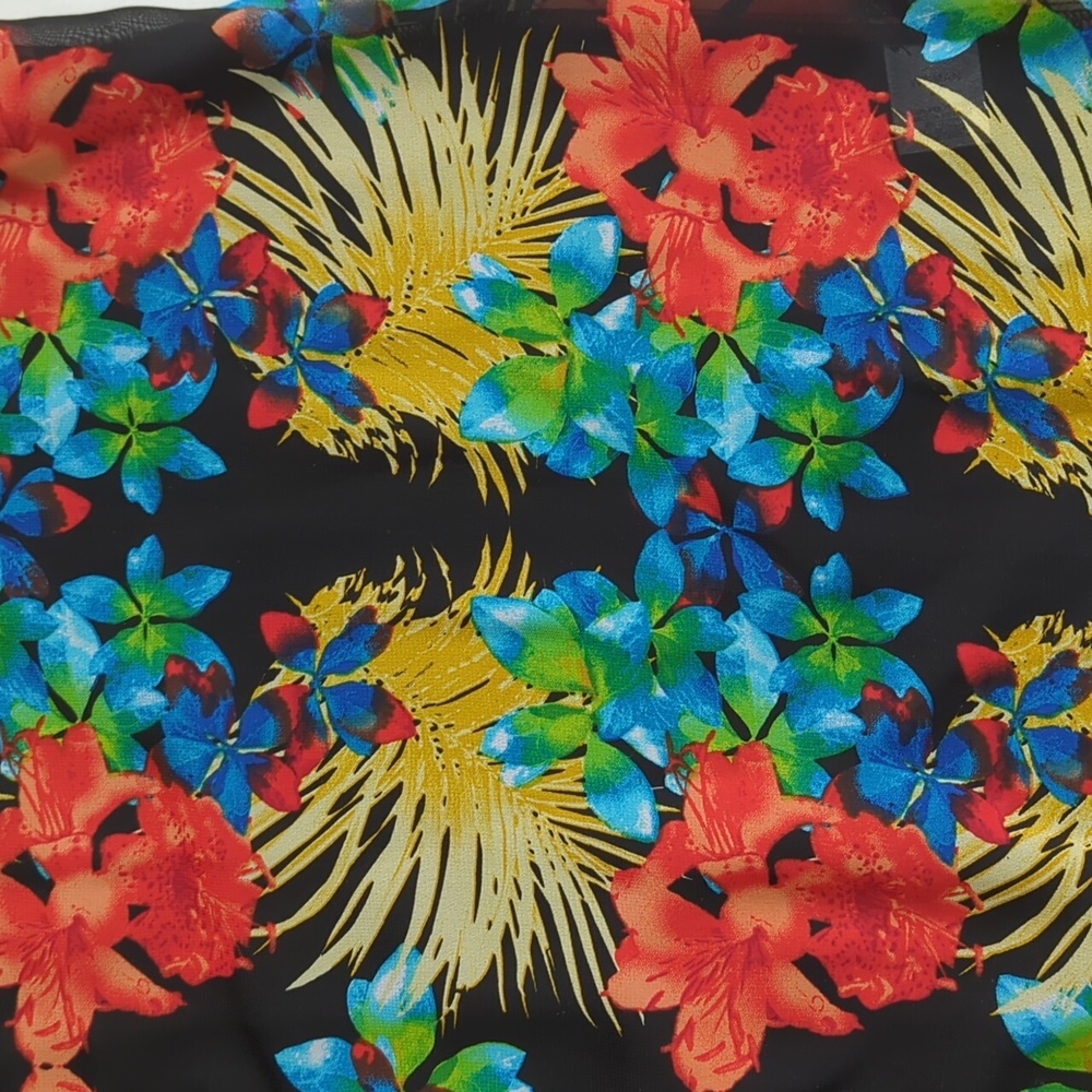 Roz & Ali Floral Sheer Button Down Tropical Blouse Woman 2X Black Blue - Picture 7 of 16